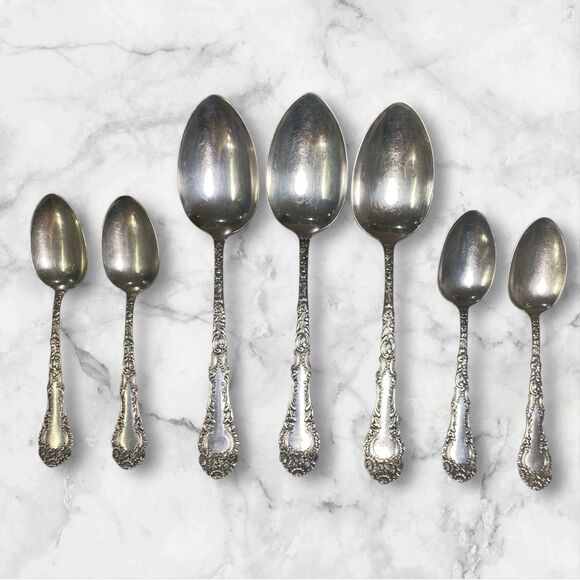 Vintage Rogers Bros XII (3) Serving Spoon & (4) Teaspoon Mixed Lot Of 7 - Picture 1 of 12
